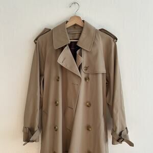 Vintage Women’s Tan Trench Coat Full Length Beige Size 8 Regular Double Breasted